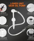 Lower unit gear oil pump by LOZAGU with clear hose, 3/8-inch metal swivel, two sizes of suction tube and adapters (Amazon)