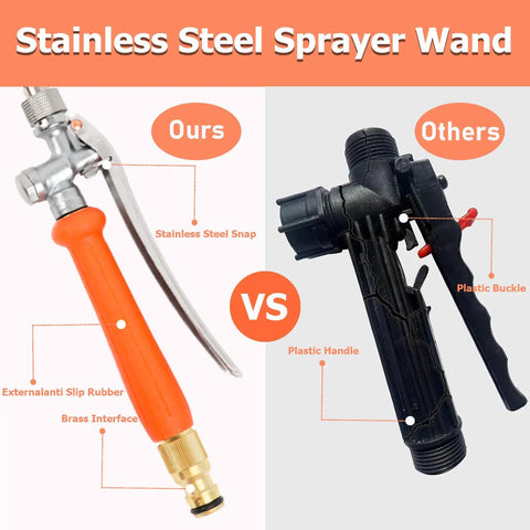 Comparison of Heavy Duty 44 Inch Sprayer Wand For One Half Inch Hose Quick Connectors Stainless Steel With Built In Shutoff Valve Brass Barb Tips And Clamps Comes With Two Rolls Raw Tape vs plastic alternative