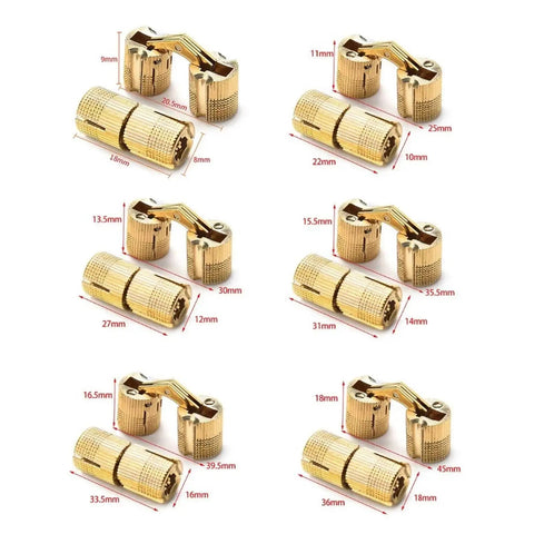 4 Pack Copper Barrel Concealed Cabinet Hinges 8 To 18mm Adjustable Hidden Cylindrical Invisible Brass Door Hardware