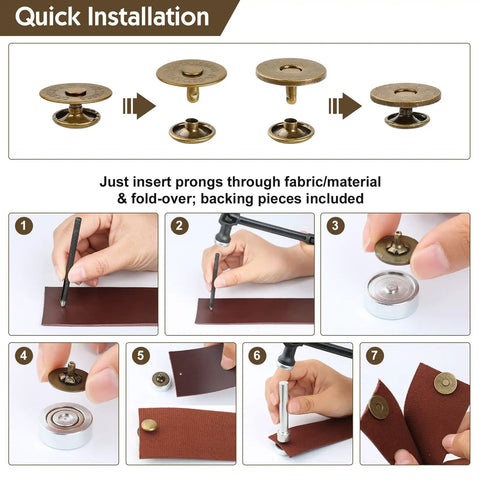 Quick installation guide for 20 Sets 18mm Magnetic Button Clasp Snaps Fastener Kit With Install Tool For Sewing DIY Crafts.