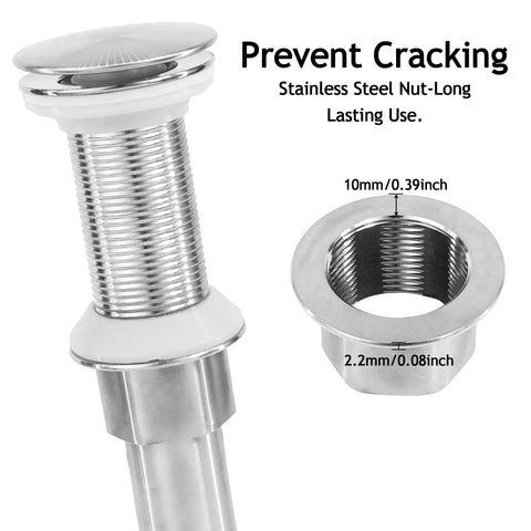 Top Shelf Brushed Nickel Pop Up Bath Sink Drain Stopper Without Overflow, Slick Stainless Steel Assembly With Anti Clog Strainer Basket, No Sweat Install, Built Tough, Dead Simple Operation