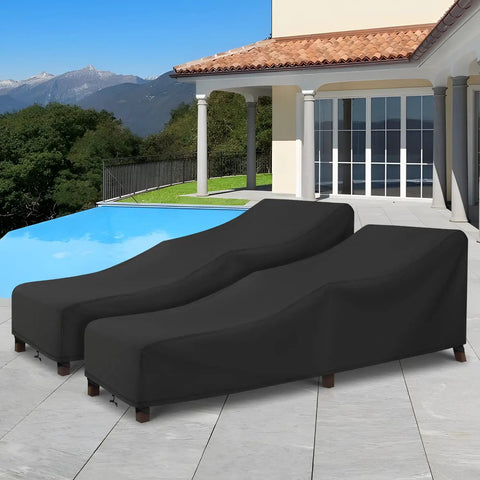 Waterproof Patio Chaise Lounge Cover Two Pack For Outdoor Loungers And Patio Furniture Keeps Your Chairs Dry And Protected With A Handy Storage Bag Fits Up To 78 Inches Long By 28 Inches Wide By 26 Inches High Black on outdoor patio