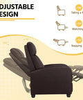Brown Recliner Chair Featuring Three Position Recline And Plush Faux Leather Upholstery Rugged Wood Frame Engineered For Serious Living Room Comfort smooth tilting action adjustments shown.