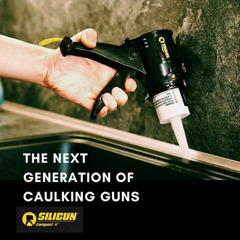 Person using Tiny 4 Inch Caulking Gun No Drip With Patented Design Lightweight ABS Frame Two Pack Fits All 10 Oz Tubes Easy To Store In Tight Spaces