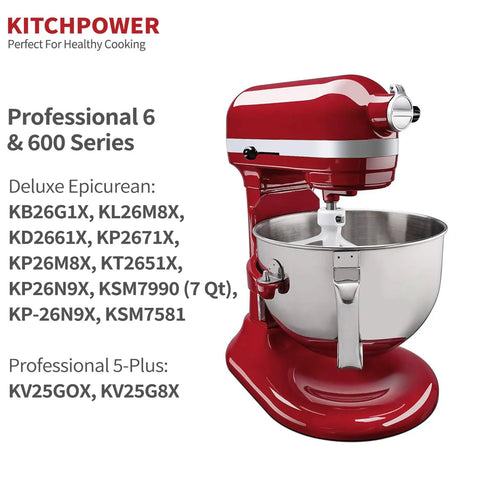 Red KitchenAid stand mixer with a stainless steel bowl, compatible with Flex Edge Beater For 6-Quart KitchenAid Bowl-Lift Mixers