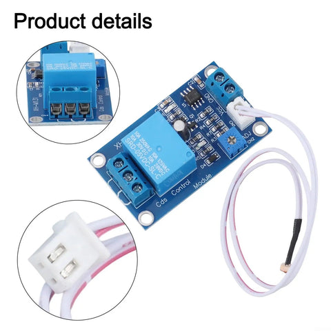 Photoresistor Module Light Control Switch Sensor Relay Board 5V 12V 24V Adjustable Sensitivity, close-up view with wiring