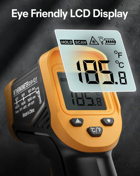 Infrared Thermometer Gun With Wide Range From Minus Fifty Eight To Eleven Hundred Twelve Fahrenheit Laser, LCD Display
