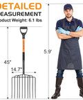 Wide Head Pitch Fork For Manure And Hay, Beefy Heavy Duty 14.96 Inch Head With 10 Tines, Unbreakable Fiberglass Handle, 45 Inch Grip