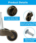 Antique Brass 1 Inch Swivel Stem Ball Caster Wheel Set For Furniture And Desks, zinc alloy with mounting socket close-up.