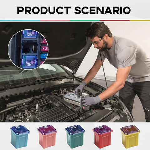 10 Piece Mini Fuse Assortment Kit With Low Profile Blades For Trucks Cars And Rv Whips Hella Reliable 20A To 60A Electrical Protection being installed in a vehicle.