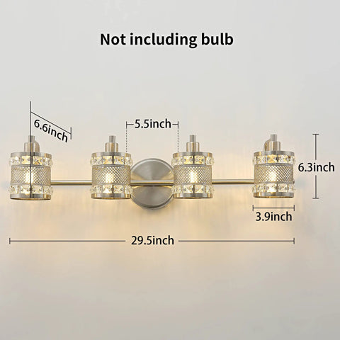 Over Mirror Four Bulb Bathroom Vanity Light With Cylinder Crystal Shade Modern Wall Sconce Brushed Nickel Dimensions