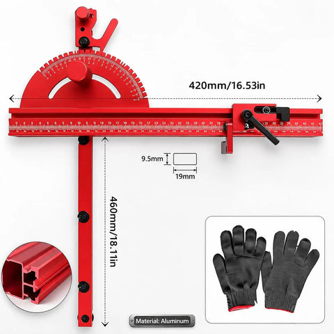 Precision Adjustable Miter Gauge For Table Saw With Solid Aluminum Fence And Smooth Ball Bearing Slide For Dead Straight Crosscuts, 420mm length.