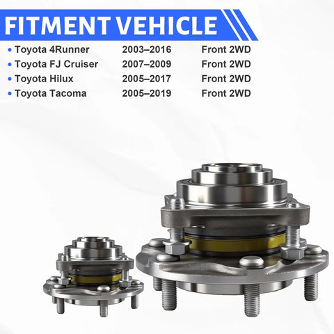 Bolt On Front Wheel Hub Bearing Assembly with ABS, 6 Lug OE 515040 Replacement for Toyota 4Runner, FJ Cruiser, Hilux, Tacoma Front 2WD