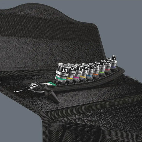 Zyklop One Quarter Inch Socket Belt Set With Holding Function On A Tough Textile Belt 10 Piece Metric Socket Kit For Screws And Nuts