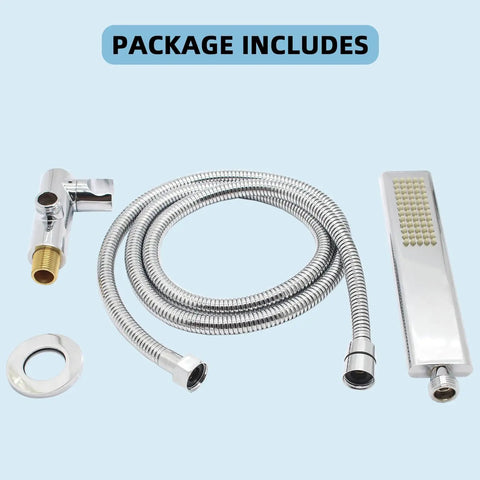 Solid Brass Handheld Shower Head With Arc Design High Pressure Chrome Finish, 59-inch hose, and adjustable supply elbow included
