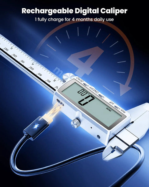 HARDELL Digital Caliper, 6" Rechargeable Calipers with Large LCD Screen charging with USB-C cable.