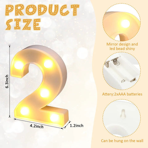 2026 Graduation Decorations LED Marquee Numbers Light Up 2026, numeral '2' in white PVC finish, battery-powered design.