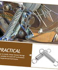 Grab This 8 Piece Small Compression Spring Kit With Hook Ends Perfect For Elevating Electric Vehicle Parking Stands And Securing Ladder Foot Supports To Keep Your Gear Rock Solid And Ready For Any Adventure. silver hook-end tension spring on metal stand, small compression spring kit