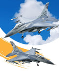 RC Jet Fighter F16 Fighting Falcon 64mm EDF Airplane for Grownups, 6 Channel, battlefield gray in flight with cloud background