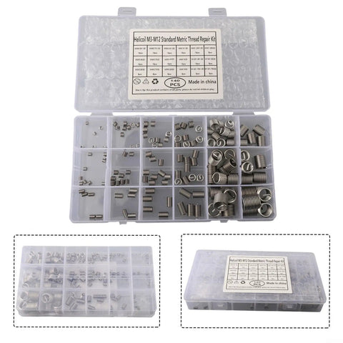 140 Piece Metric Thread Repair Kit M3 To M12 Stainless Steel Helicoil Set shown with open case compartments