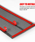 Close-up of Porsche Macan 2014 2022 glossy black stainless steel door pillar trim with red double-sided tape, easy install