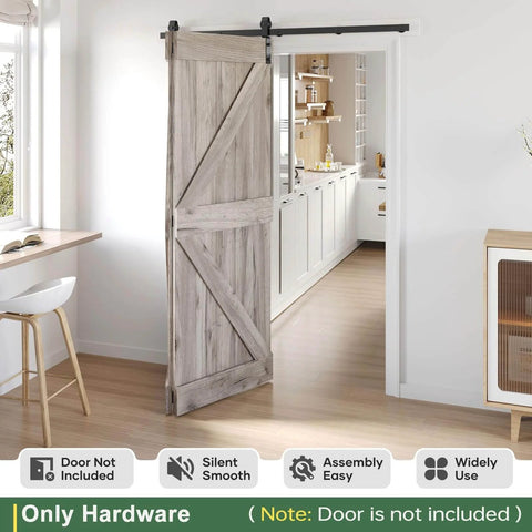64 Inch Bifold Sliding Barn Door Hardware Track Kit With Side Mounted Black J Shape Rollers installed in a living space