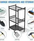 Rolling Garden Tool Organizer On Wheels With Mega Capacity Holds Up To 35 Long Handled Tools Heavy Duty Metal Rack For Garage Or Shed