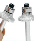 Vacuum Brazed Diamond Router Bit 1/4 Inch Shank For Marble Granite And Travertine. Close-up of dual bits showing detail.