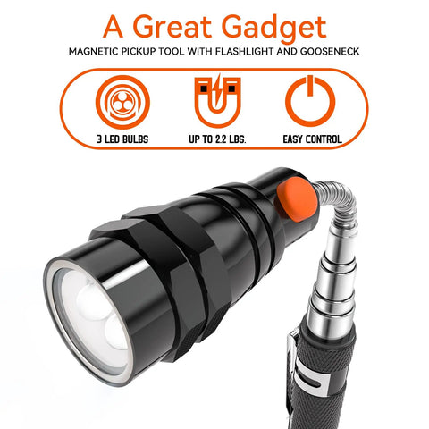 Magnetic Pickup Tool With Telescoping Flashlight And Extendable Magnet Stick Three Bright LED Lights For Tight Corners Includes Eight Batteries A Perfect Gift For Him Dad Boyfriend Men On Birthdays Or Fathers Day