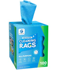 Front view of GLIMGLINT blue microfiber cleaning rags box, 100-pack, 11 x 9 in