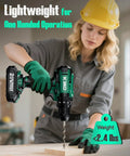 Two 20V 2.0Ah Batteries Cordless Drill Set With 350 In Lb Torque, 0 To 1350 RPM, 3 Eighth Inch Keyless Chuck in use on wood
