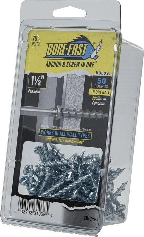 Beefy Heavy Duty Self Drilling Drywall Anchors Set For Drywall Wood Metal Brick Plaster And Concrete With Removable Reusable Multi Surface Wall Hangers Kit 75 Count packaging