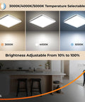 Dimmable Motion Sensor LED Ceiling Light With Remote, showcasing 3000K 4000K 5000K temperature options and brightness levels.