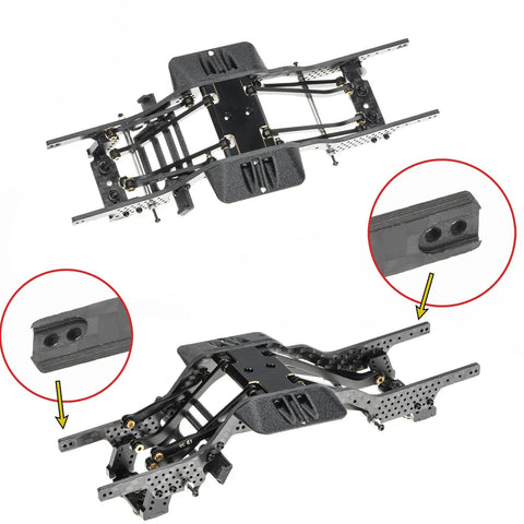 Carbon Fiber LCG Chassis Kit For SCX24 With 7 Degree Angled Skid, low center of gravity upgrade, detailed view of mounting holes