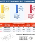 500 Pcs Assorted Wire Butt Splice Crimp Connectors Kit for hot rods and DIY wiring jobs, PVC insulated brass terminals