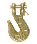 Heavy Duty 1/4 Inch Forged Steel Clevis Grab Hook Rated For 3150 Lbs Work Load With 3/8 Inch Safety Chain Clevis Pin, close-up view.