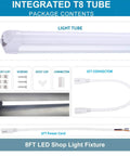 8Ft LED Shop Light Fixture 72W 6000K Cool White T8 Integrated Strip Lights package contents shown