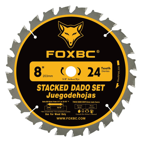 Pro Grade 8 Inch Carbide Stacking Dado Blade Set For SawStop Jet DeWalt Bosch Saws 14 Piece Kit With Two Outer Blades