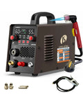 Dual Voltage Plasma Cutter 55A Portable With Non Touch Pilot Arc, LED Panel, shown with accessories and connectors
