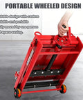 Wheeled Paver Cutter With Eight Bearing Rolling Platform Heavy Duty Steel Frame Precise Lightweight Brick Cutter For AAC And Foam Blocks Clean Smooth Cuts Fast Labor Savings Durable Performance, foldable red steel frame on wheels