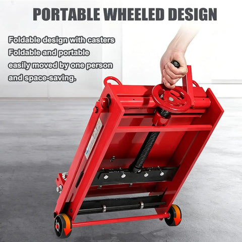 Wheeled Paver Cutter With Eight Bearing Rolling Platform Heavy Duty Steel Frame Precise Lightweight Brick Cutter For AAC And Foam Blocks Clean Smooth Cuts Fast Labor Savings Durable Performance, foldable red steel frame on wheels