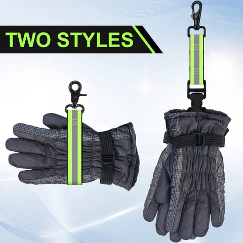 Two Pack Firefighter Glove Straps With Reflective Trim For Turnout Gear, Safe Glove Security Straps With Swivel Snap Hook Clip And Crocodile Clip Option, High Visibility Green