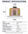 Top Shelf Concealed Pendent Fire Sprinkler Head DN15 With 155 Degree Glass Bulb dimensions and specifications for installation details.