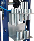 Close-up of the Badass Heavy Duty Steel H Frame 50 Ton Hydraulic Shop Press With Foot Pump showing tooling and structure.