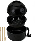 Ramen Cooker Bowl With Built In Handles And Chopsticks, 33oz Microwave Noodle Bowl showing 3-piece black design and utensils.