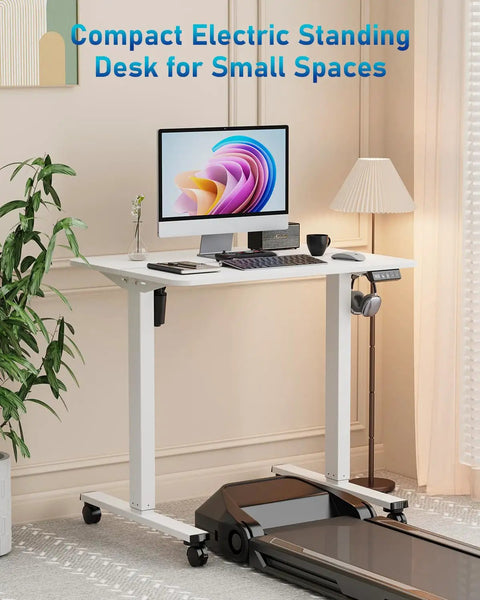 32 Inch Electric Rolling Standing Desk With Adjustable Height, Mobile Sit Stand Desk On Lockable Casters, 31.5 By 23.6 Inch Surface