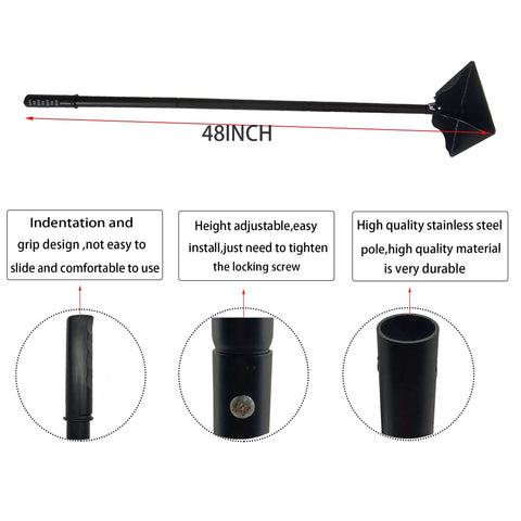 48 Inch Steel Tamper With Long Handle 8 By 8 Inch Garden Yard Tamper showing handle, grip, lock mechanism, and steel pole detail