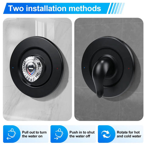 Upgrade Your Bathroom With This Sleek Matte Black Shower Handle Trim Kit Compatible With Moen T470 Chateau Tub And Shower Valve For A Total Makeover. Two-installation methods shown on round metal trim with lever handle