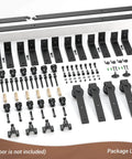 Components of 6Ft Double Track Bypass Sliding Barn Door Hardware Kit For Two Doors laid out, showing tracks and rollers.