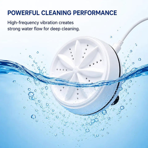 2-in-1 Mini Ultrasonic Washing Machine Portable USB Turbo Washer Compact Laundry Cleaner for Underwear Socks Baby Clothes Pocket Rocket in water.
